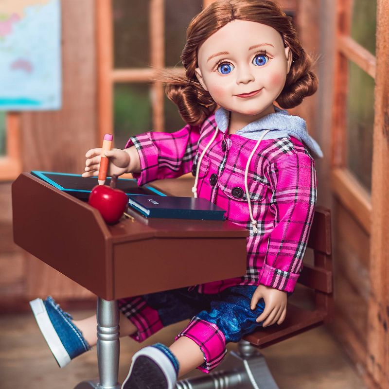 The Queen's Treasures 18 Inch Doll Furniture, 1930's Wooden Desk & 6pc School Accessory Set