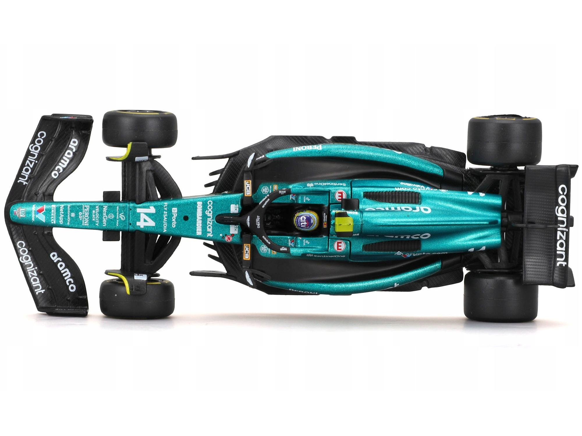 Aston Martin AMR23 #14 Fernando Alonso "Cognizant Aramco F1 Team" Formula One F1 World Championship (2023) with Display Case "Race" Series 1/43 Diecast Model Car by Bburago
