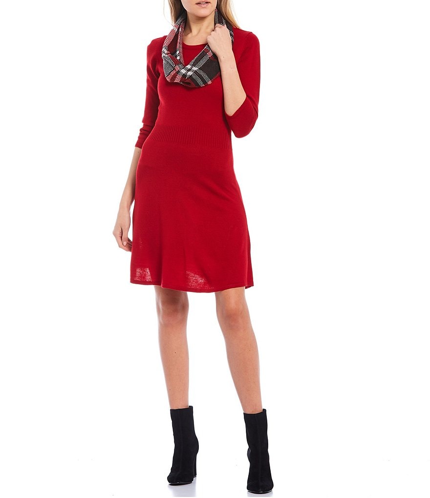 I.N. San Francisco 3/4 Sleeve Scarf Sweater Dress