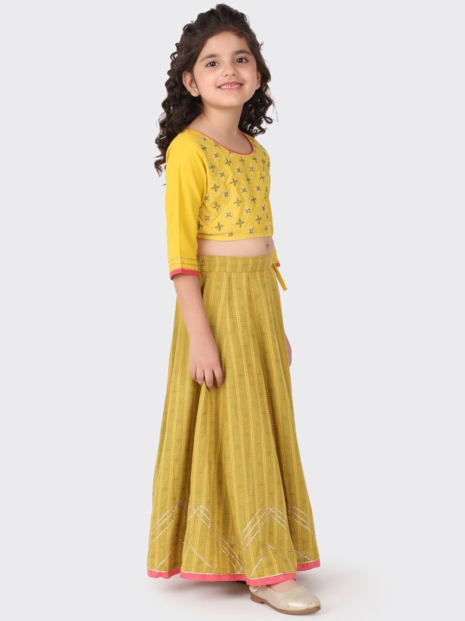 A Little Fable Kids Blue Printed Lehenga with Choli & Dupatta