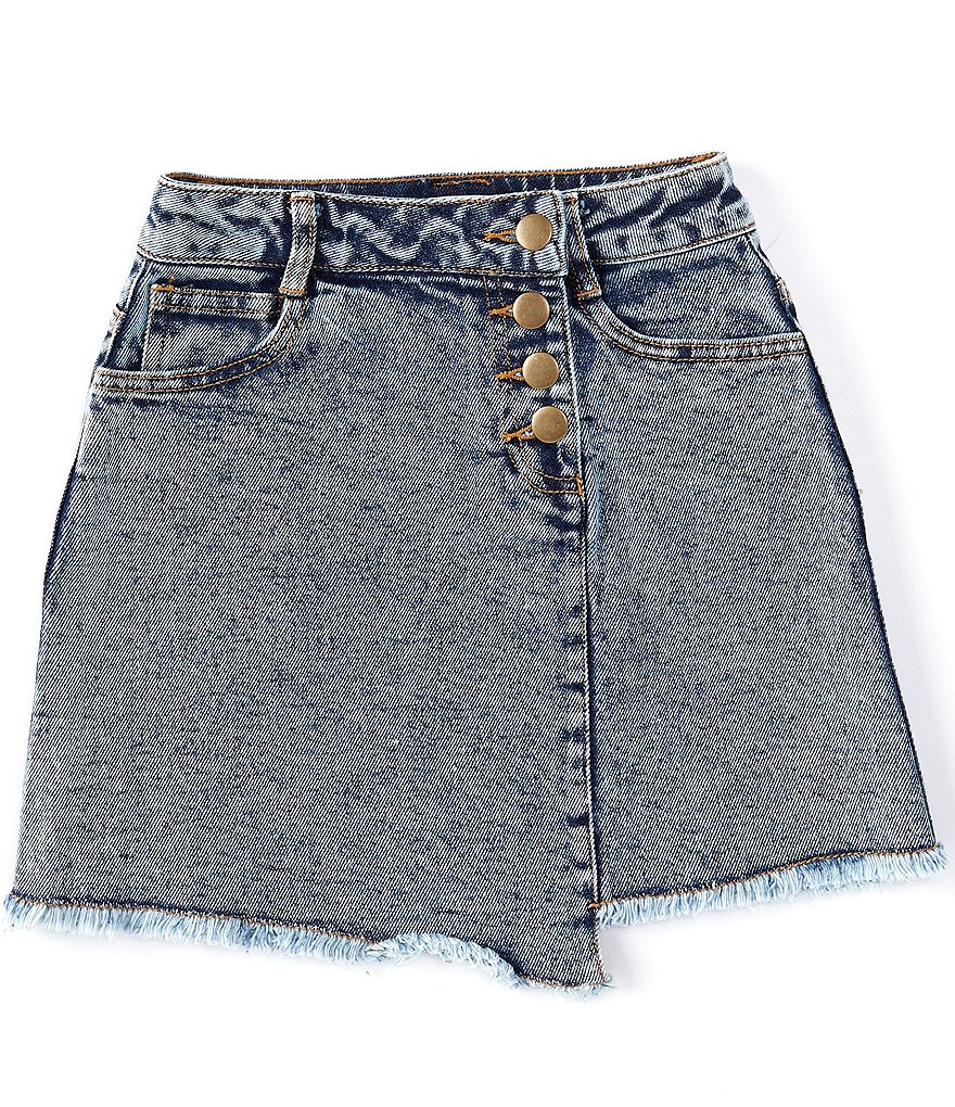 GB GB Girls Big Girls 7-16 Asymmetric Fringe-Hem Denim Skirt