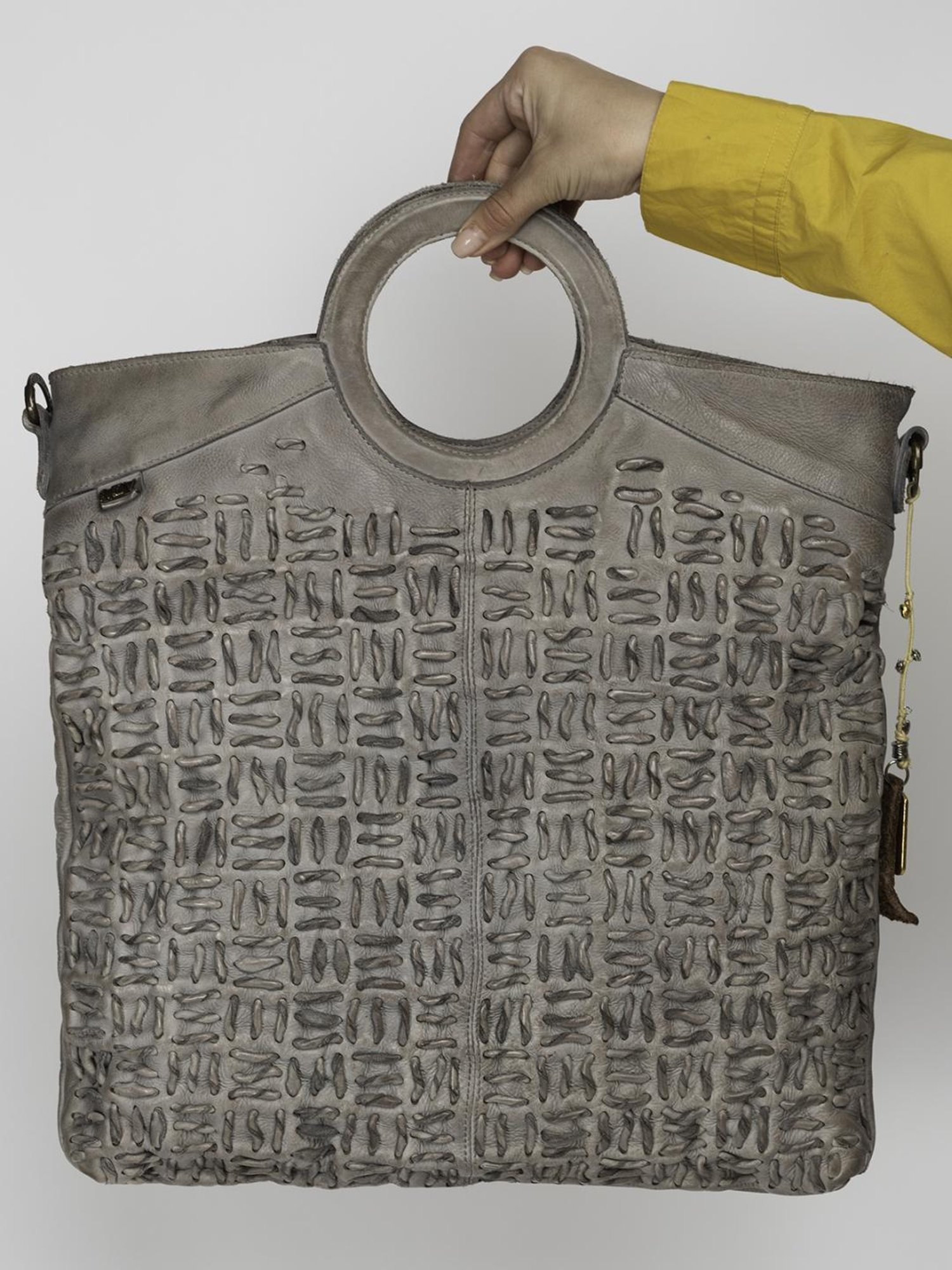 Art N Vintage Esther Grey Leather Textured Large Handbag