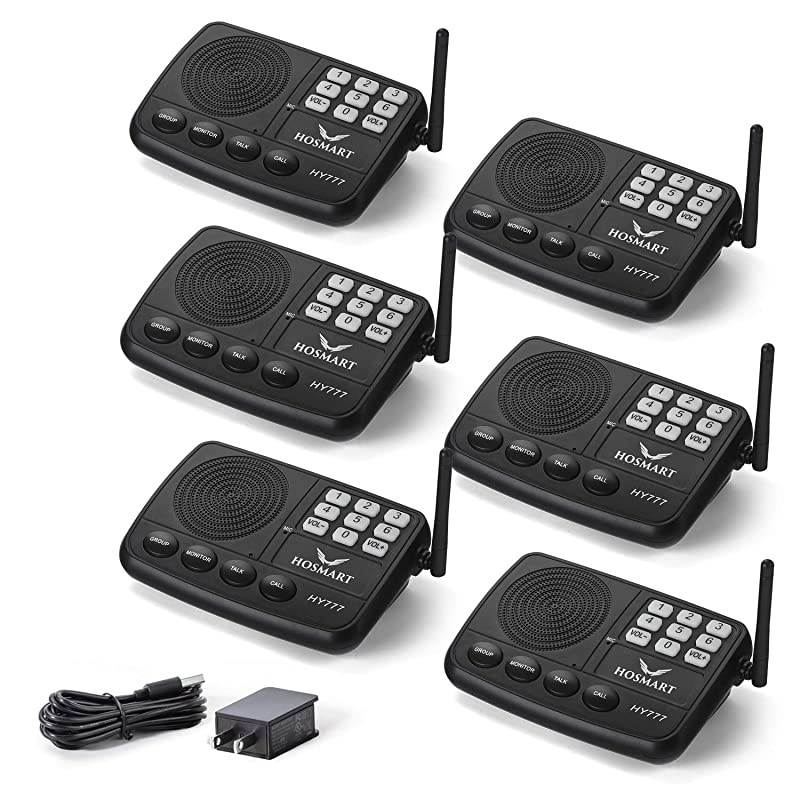 Wireless Intercom System  1/2 Mile Long Range 7-Channel Security Wireless Intercom System for Home or Office (New Version) [6 Stations Black]