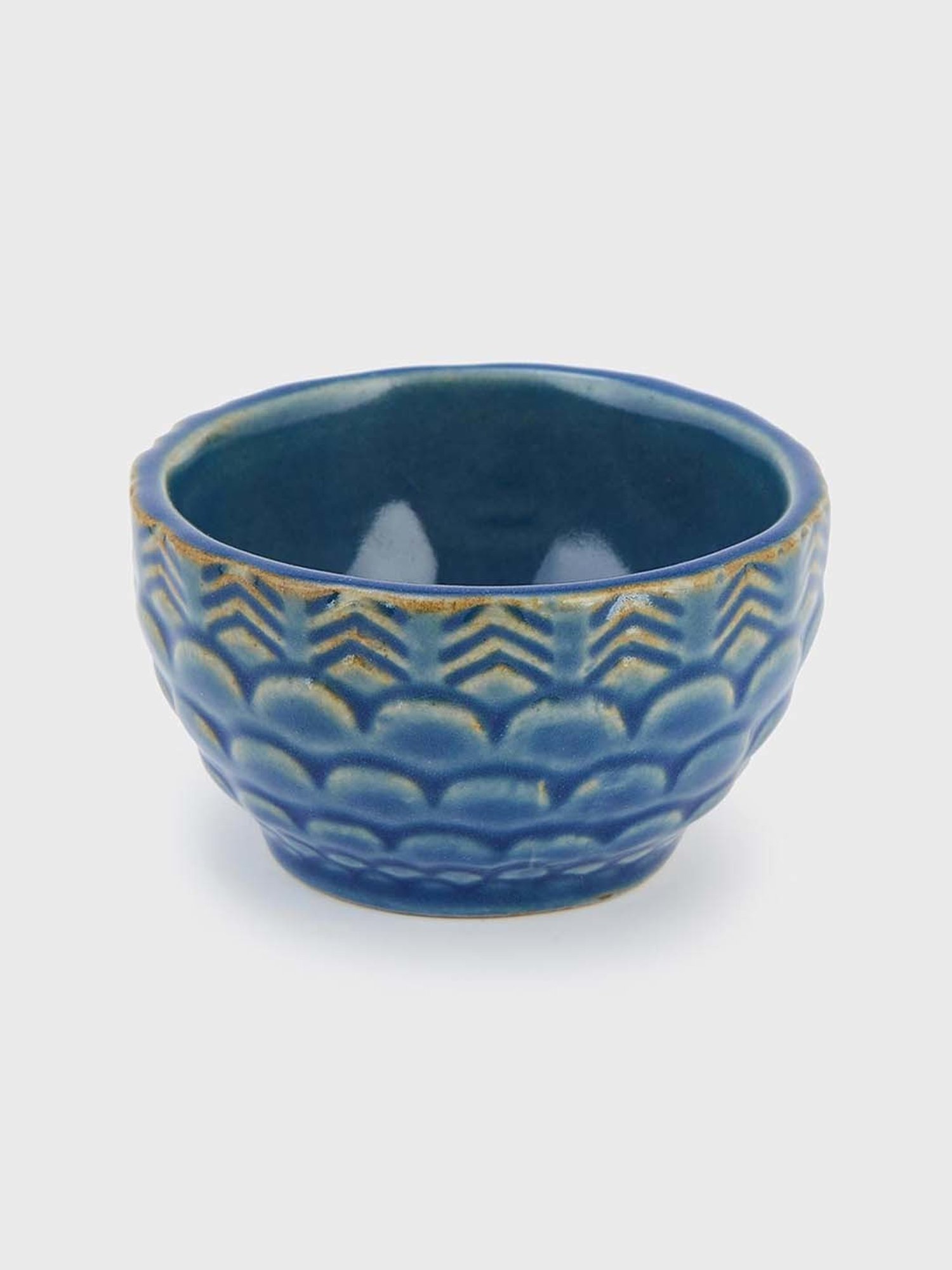Fabindia Adhrit Blue Ceramic 1 Platters & 1 Dip Bowl