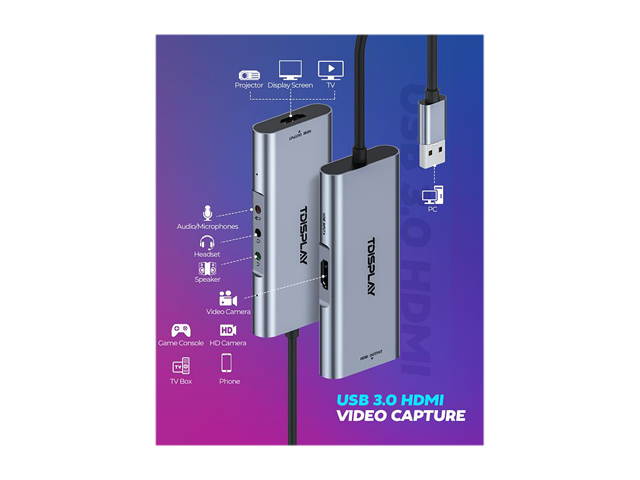 TDisplay HDMI Video Game Capture Card 4k Capture Card, USB 3.0 Adapter Video and Audio Grabber, Professional Live Streaming and Record to PC for Games, Teaching, Video Conference or Broadcast Live