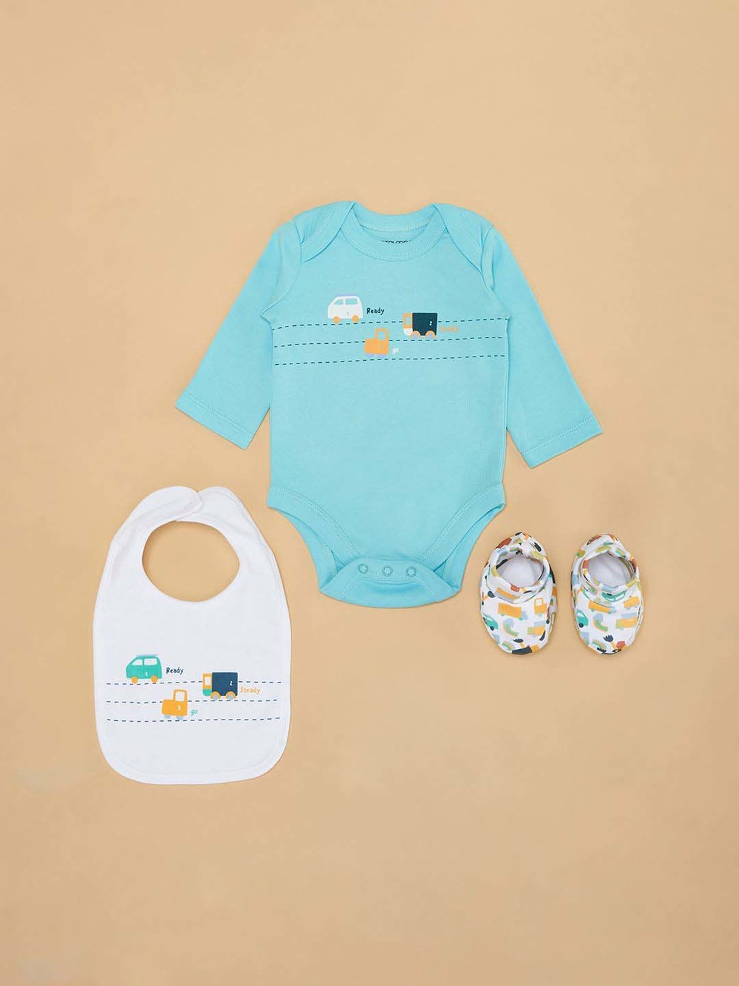 Pantaloons Baby Boys Blue & White Cotton Printed Full Sleeves Clothing Sets