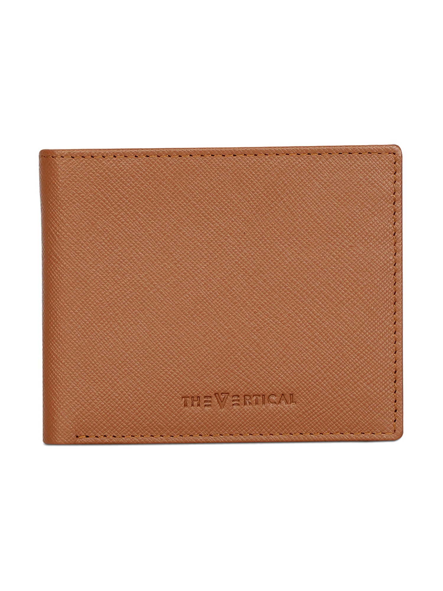 The Vertical Tan Textured Leather Bi-Fold Wallet for Men