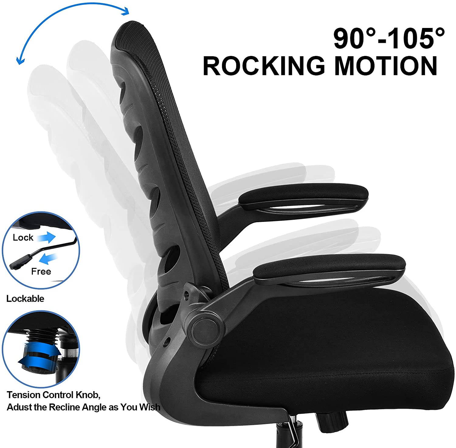 Office Chair Ergonomic Desk Computer Chair with Flip Up Arms Lumbar Support Adjustable Swivel Mid Back for Home Office Black