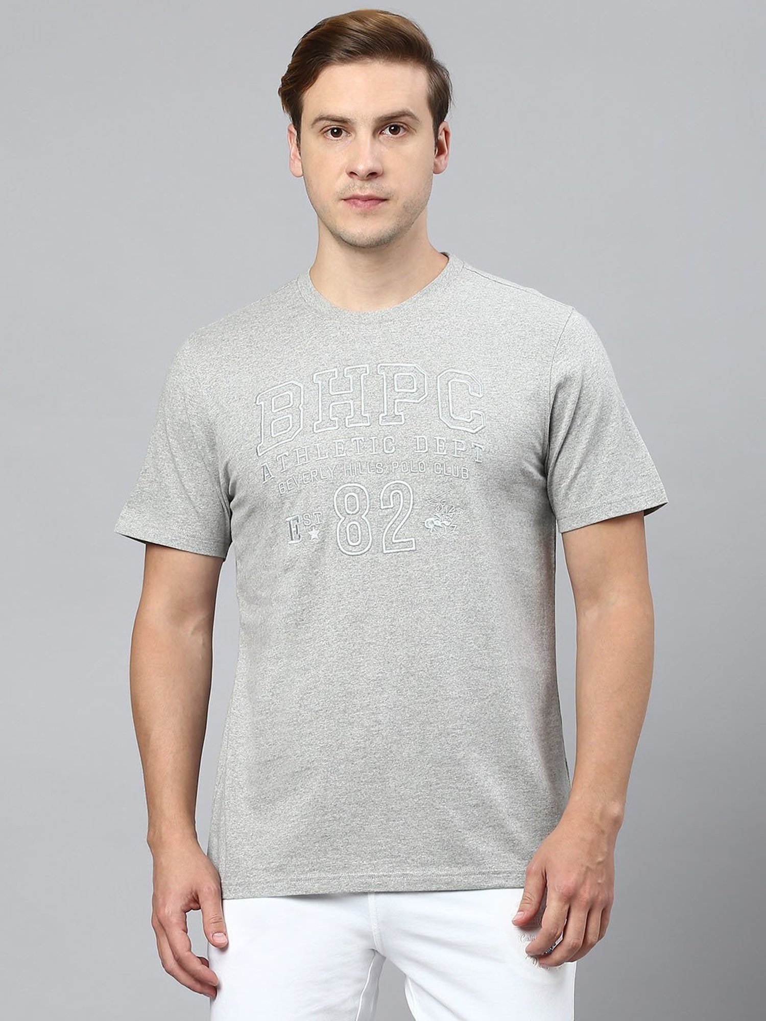 Beverly Hills Polo Club Grey Regular Fit Cotton Crew T-Shirt
