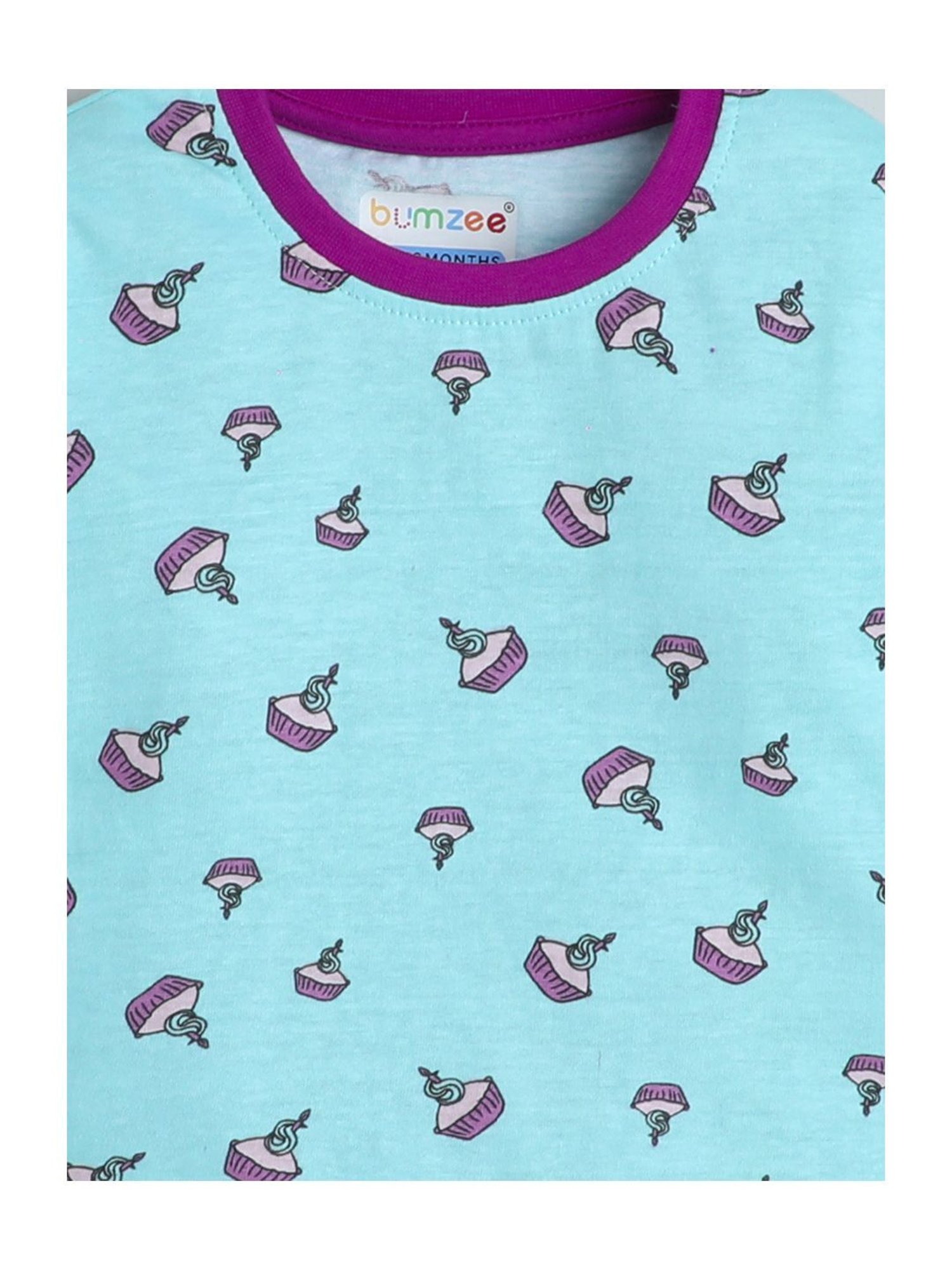 Bumzee Kids Turquoise & Pink Printed T-Shirt with Shorts