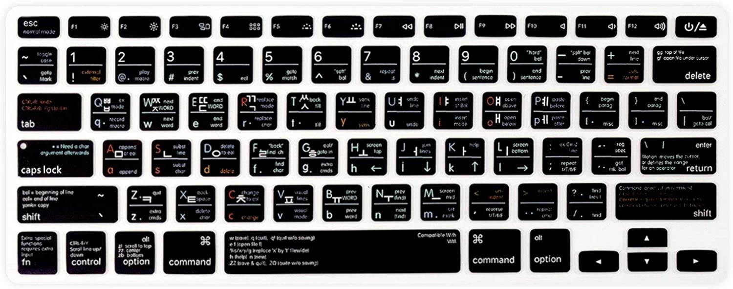 HRH Korean Shortcut Hotkey Silicone Keyboard Cover Skin for MacBook Air 13,Pro 13/15/17 (with or w/Out Retina Display, 2015 or Older Version)&Older iMac USA Layout Keyboard Protector-Vim VI