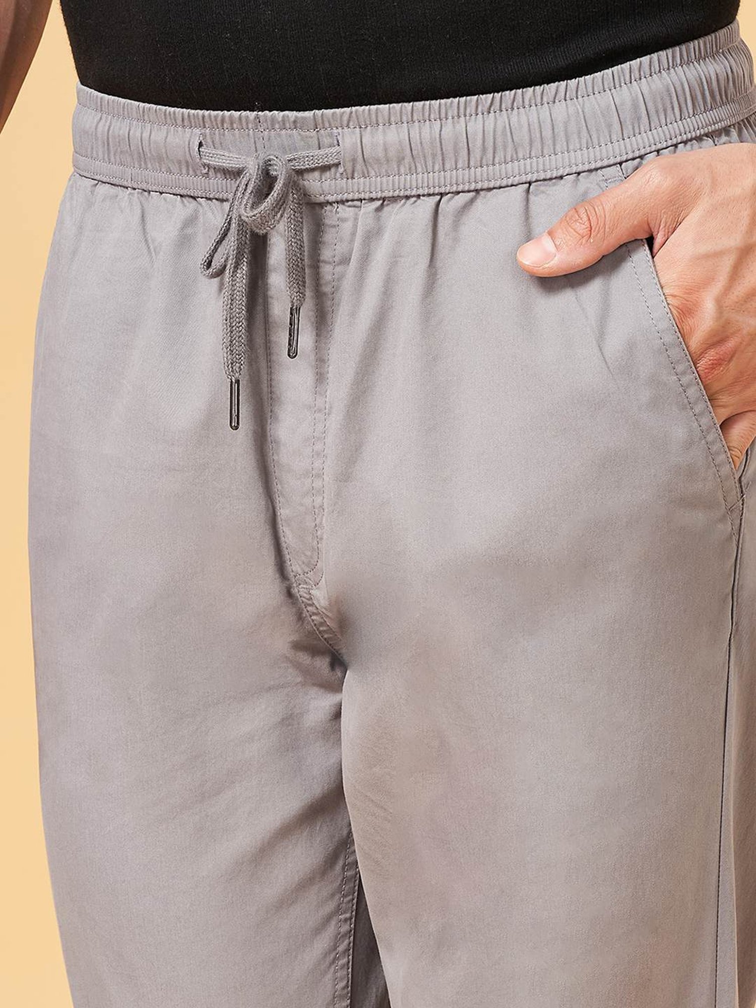 Urban Ranger by Pantaloons Light Grey Cotton Slim Fit Joggers