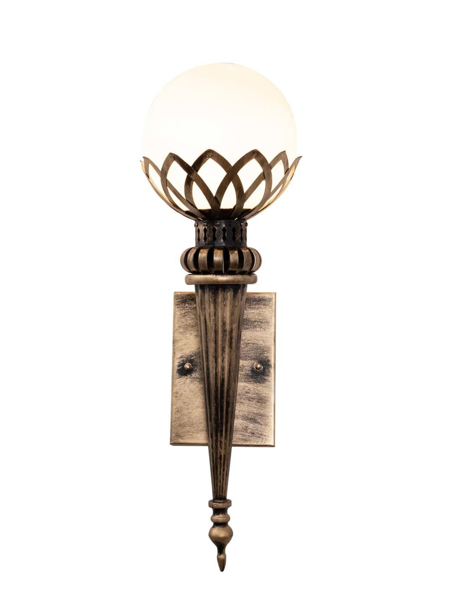 Homesake Gold & White Metal Vintage Filigree Torch Rustic Wall Lamp