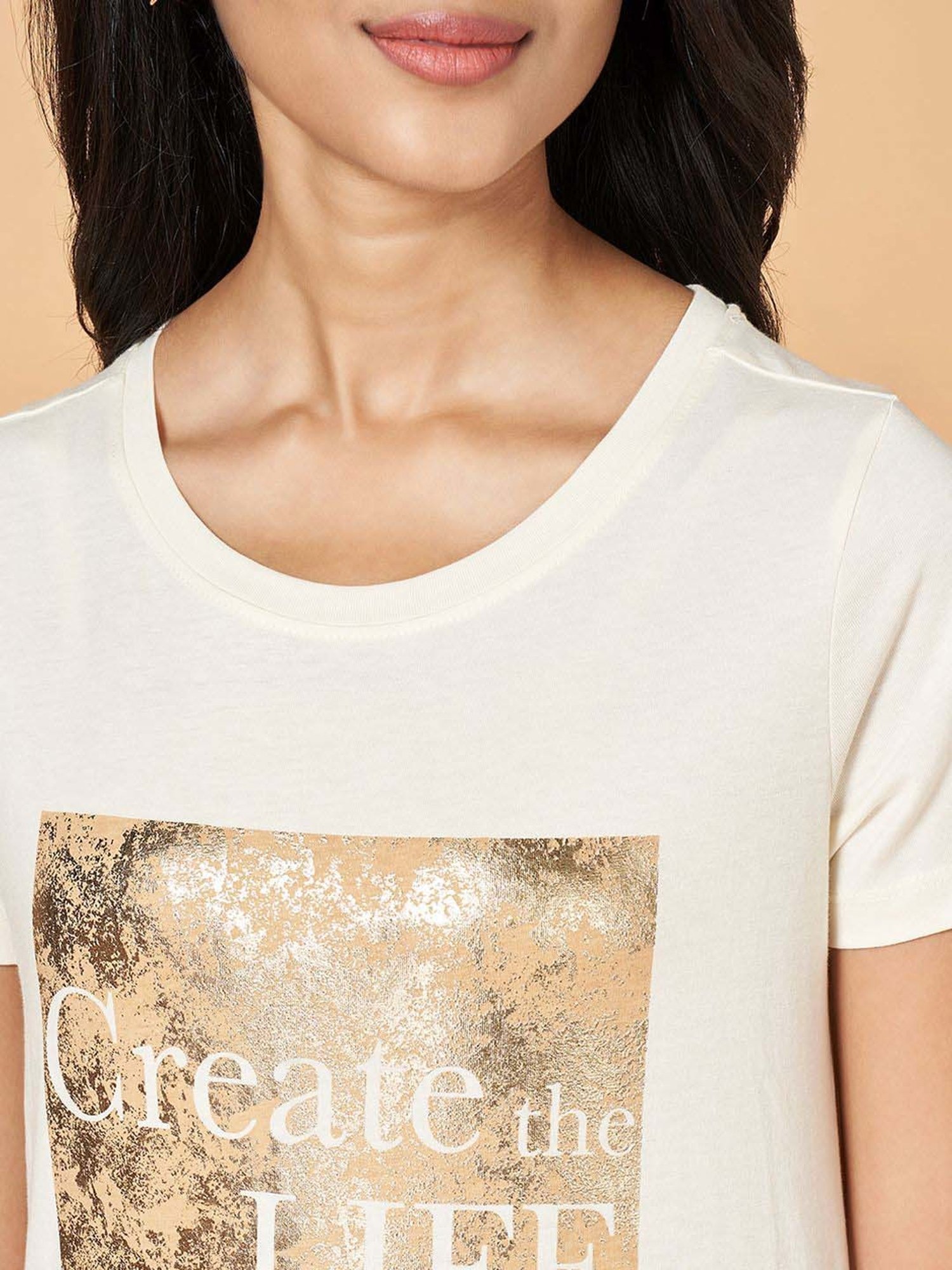 Honey by Pantaloons White Cotton Printed T-Shirt