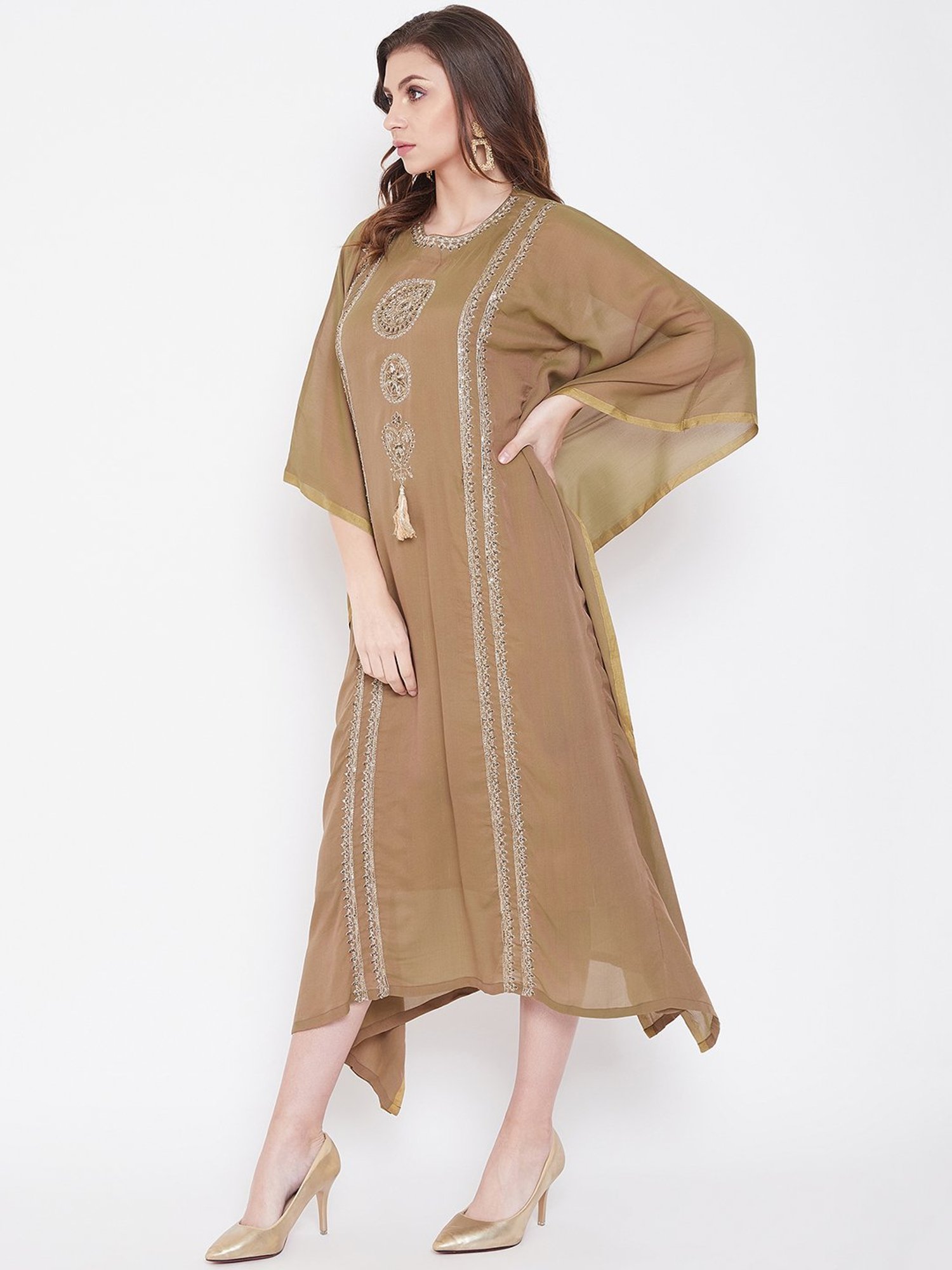 The Kaftan Company Green Embroidered Kaftan Dress