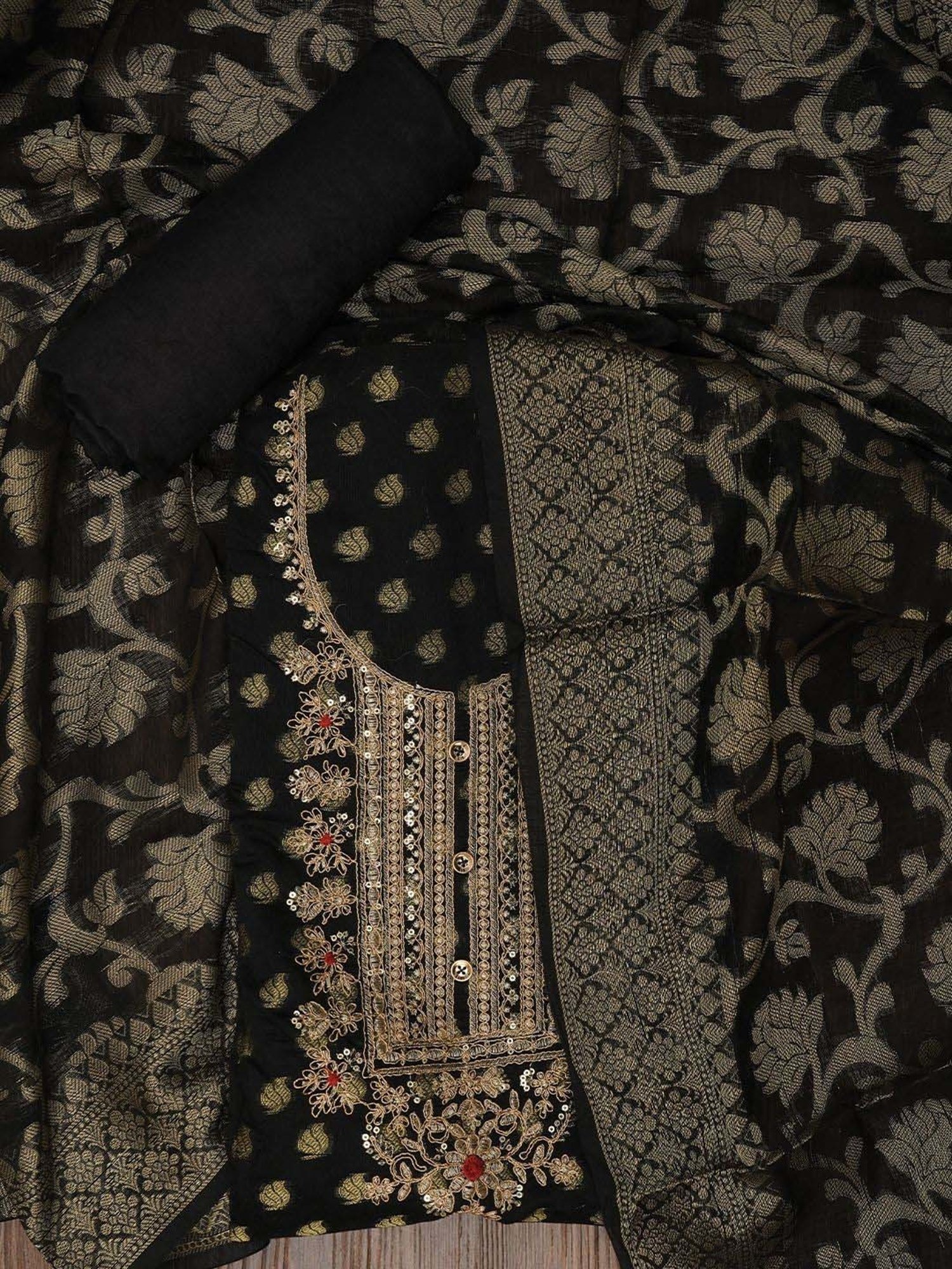 Jaipur Kurti Black Woven Pattern Unstitched Dress Material