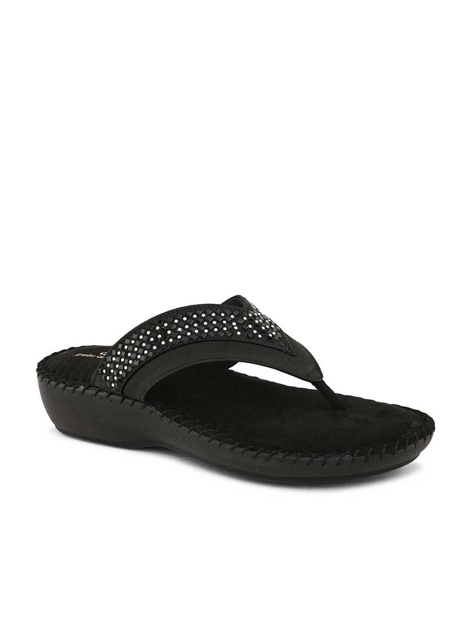 Pelle Albero Women's Black Thong Wedges