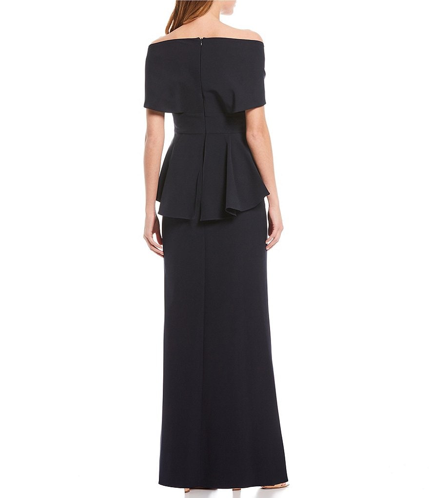 Aidan Mattox Off-the-Shoulder Peplum Gown
