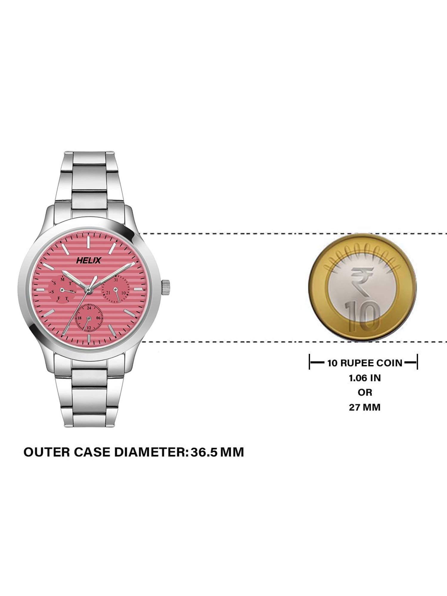 Helix By Timex Orange Round Dial Analog Stainless Steel Women Watch - TW053HL01