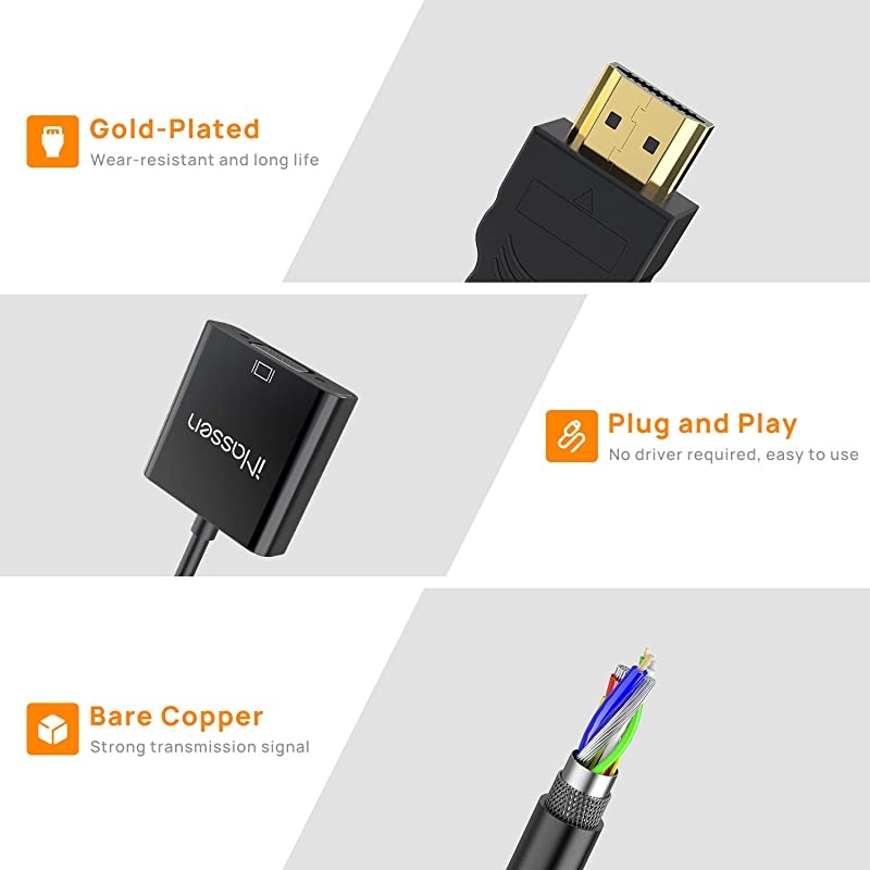 Hdmi to VGA Male to Female Adapter GoldPlated HDMI to VGA Adapter 1080p Hdmi VGA Adapter Converter for PC Monitor Projector HDTV Xbox and More
