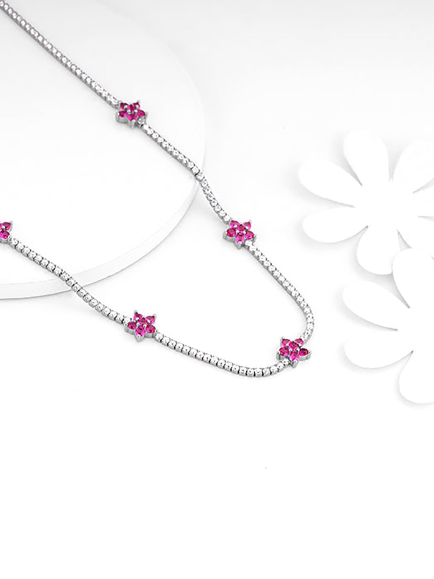 GIVA 92.5 Sterling Silver Pink Floral Necklace