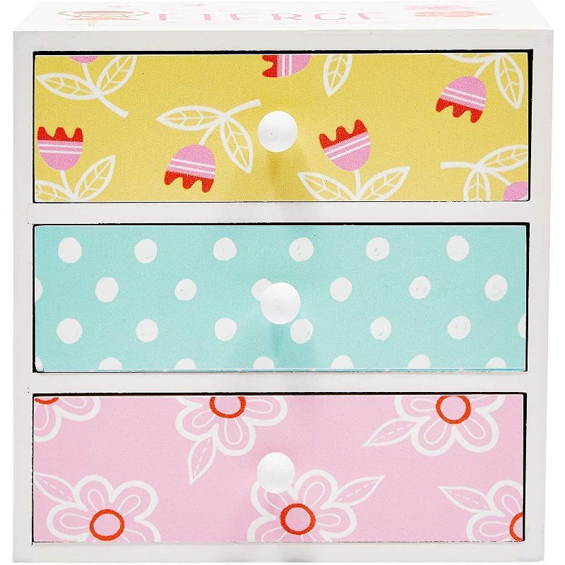 Blue Panda Colorful Wooden Jewelry Box for Kids, 3 Drawers, Little But Fierce (6.1 x 4.5 x 6.1 in)