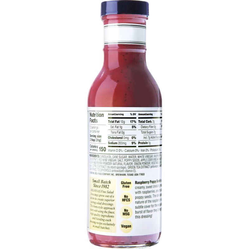 Briannas Raspberry Poppyseed Dressing - 12fl oz
