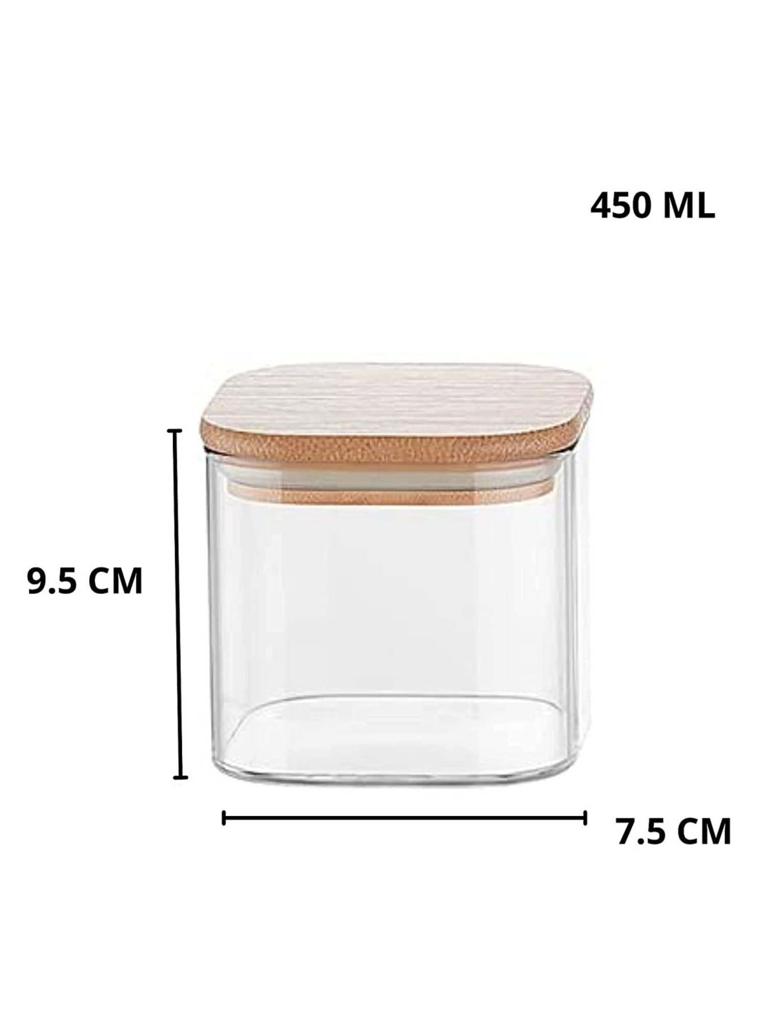 Femora Borosilicate Glass Bamboo Lid Air Tight Jar - 450 ml, Set of - 4