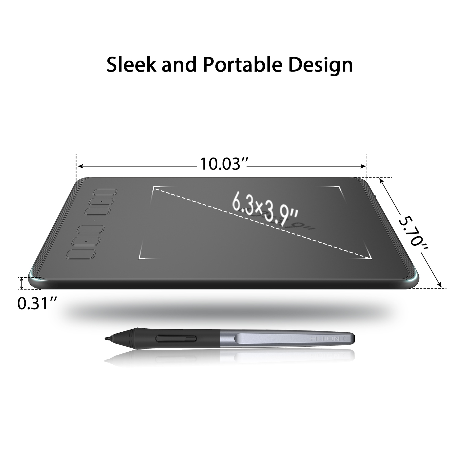 Huion H640P Digital Graphics Drawing Pen Tablet 6.3 x 3.9 Inch with Battery-Free Pen 8192 Pressure Sensitivity and 6 Shortcut Keys