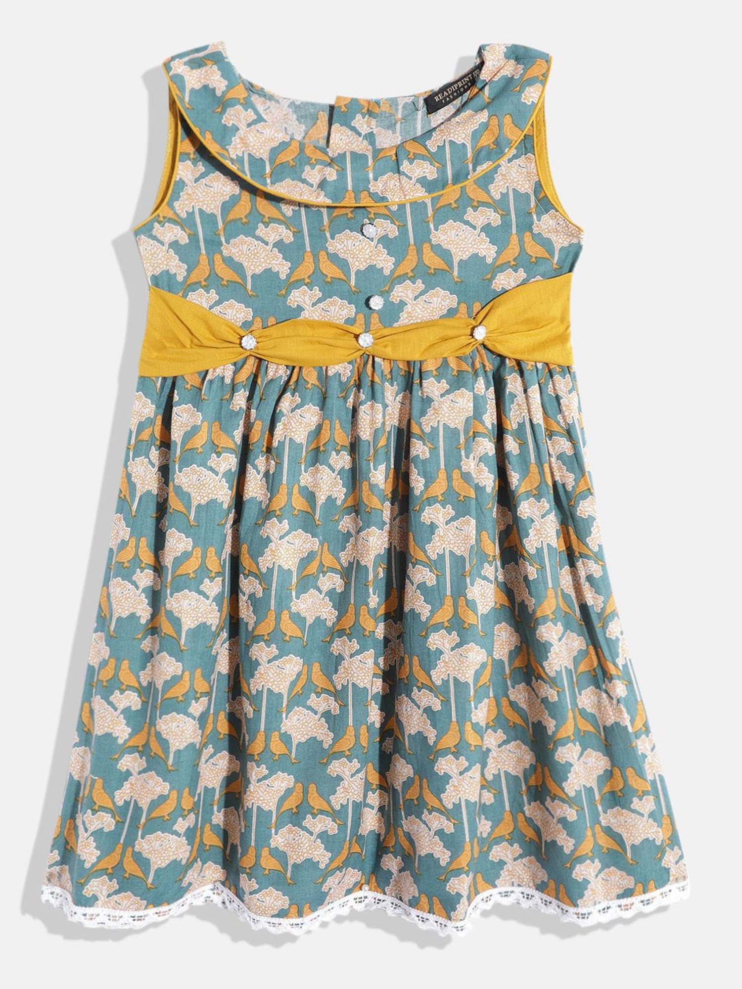 READIPRINT FASHIONS Kids Teal Floral Print Dress