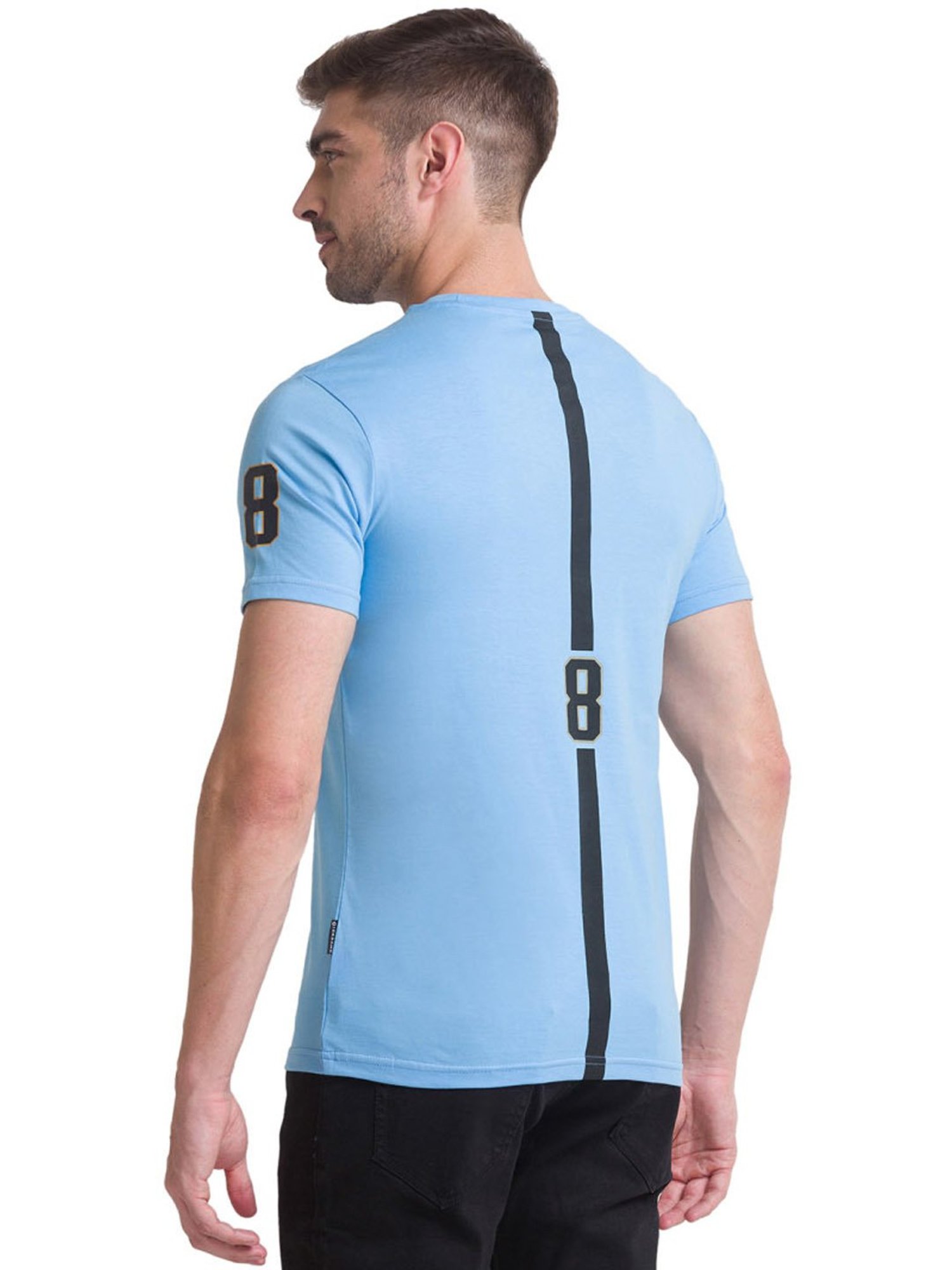 Giordano Blue Cotton Slim Fit Striped T-Shirt