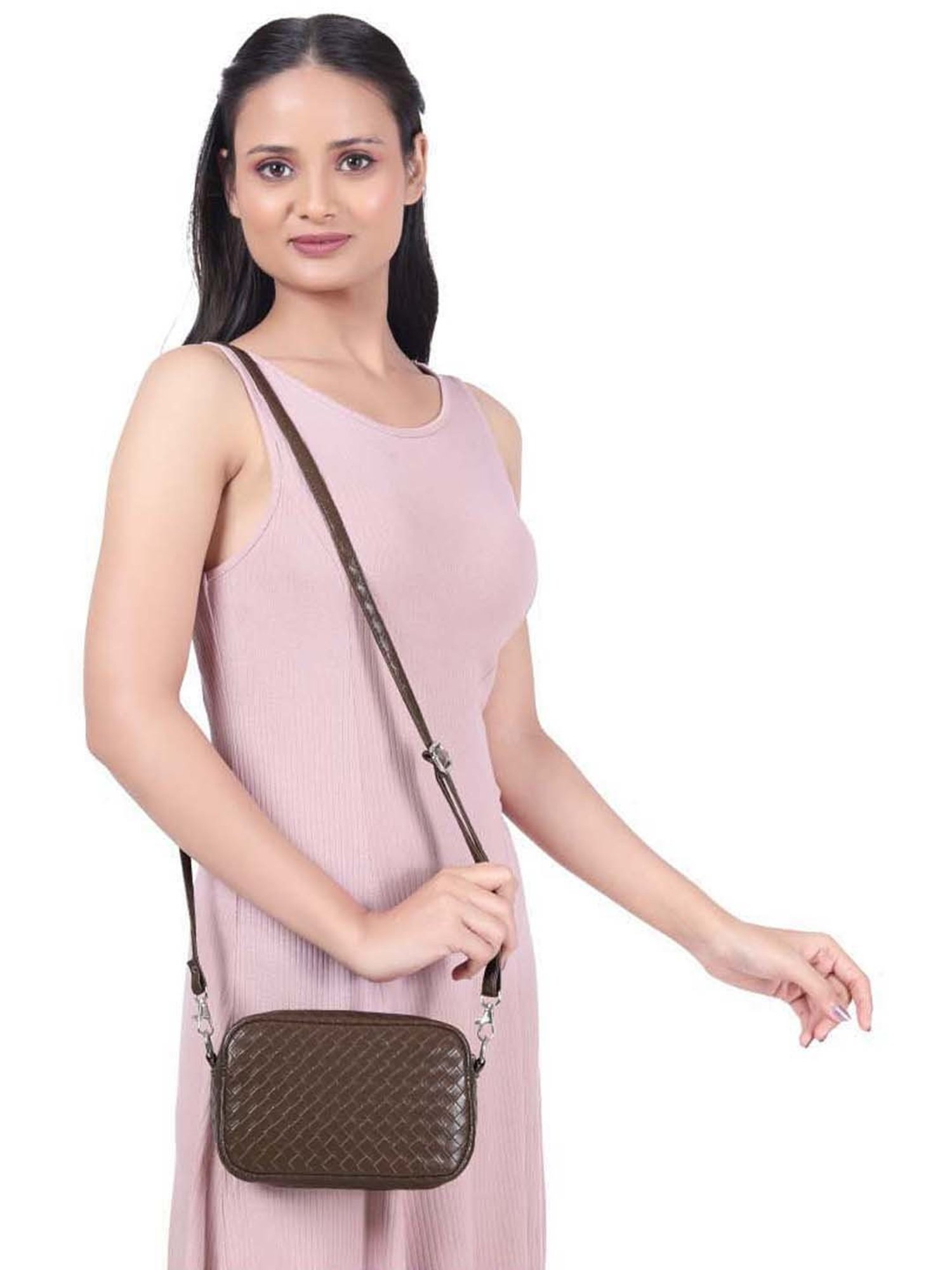 Toteteca Brown Textured Medium Sling Handbag