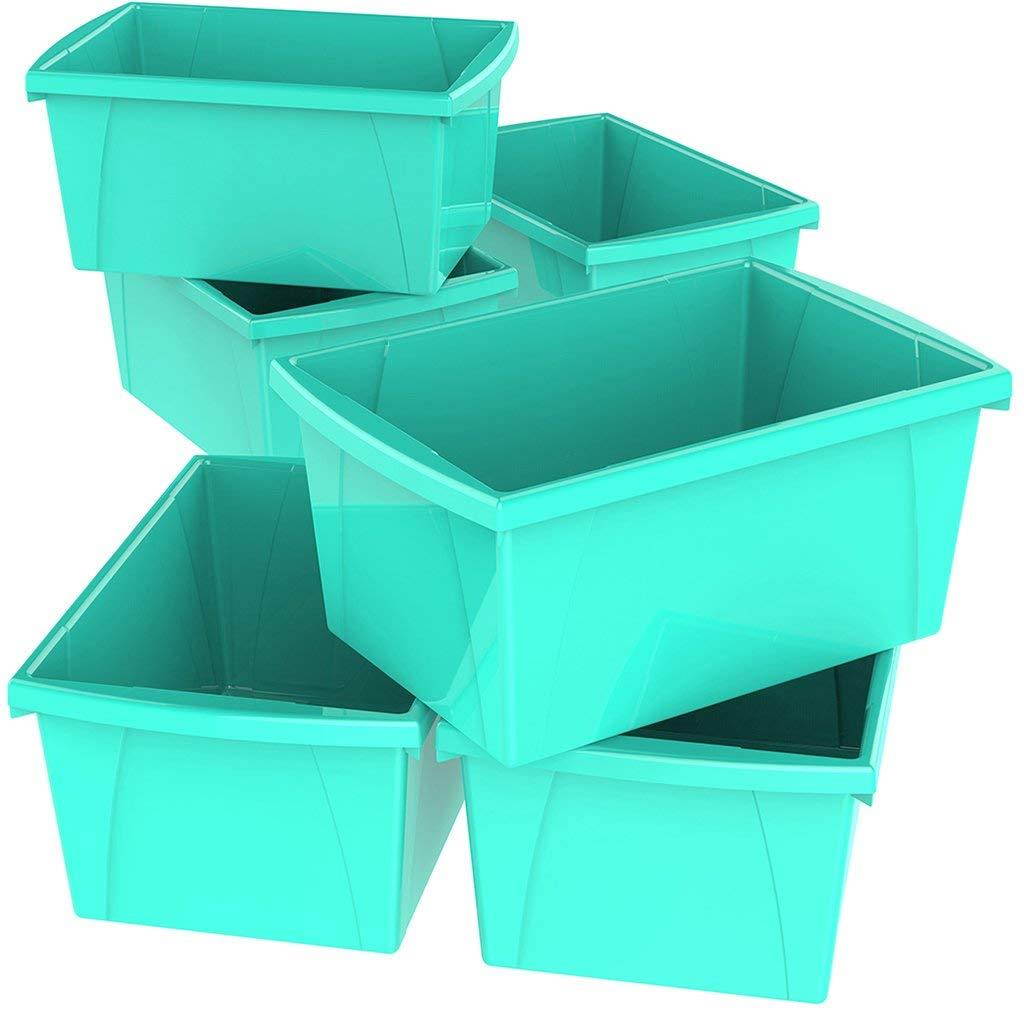 Storex 5.5 Gallon (21L) Classroom Storage Bin, 16.8 x 11.9 x 8.3", Teal, Case of 6 (61478U06C)