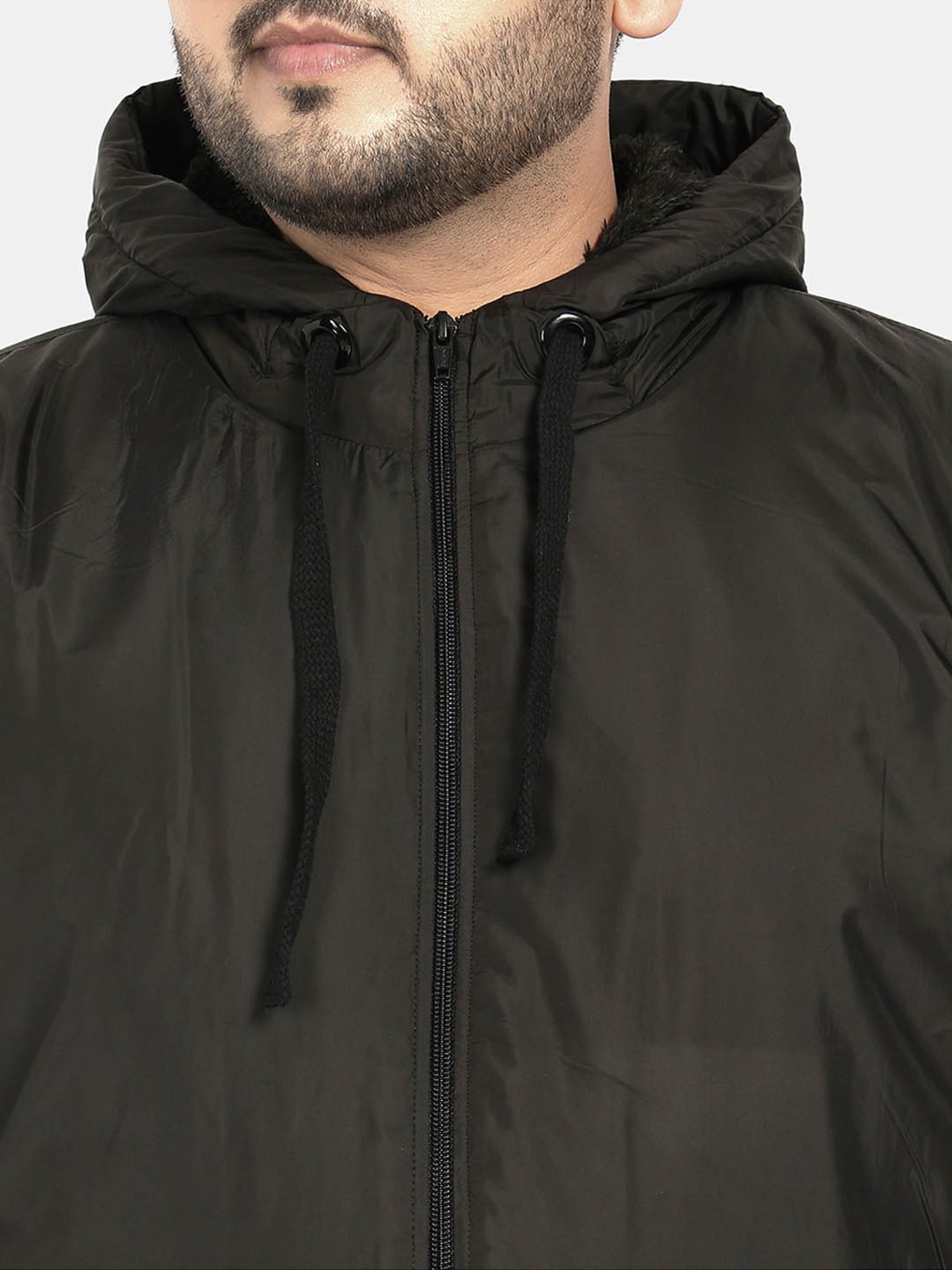 Instafab Plus Black Regular fit Plus Size Hooded Jacket
