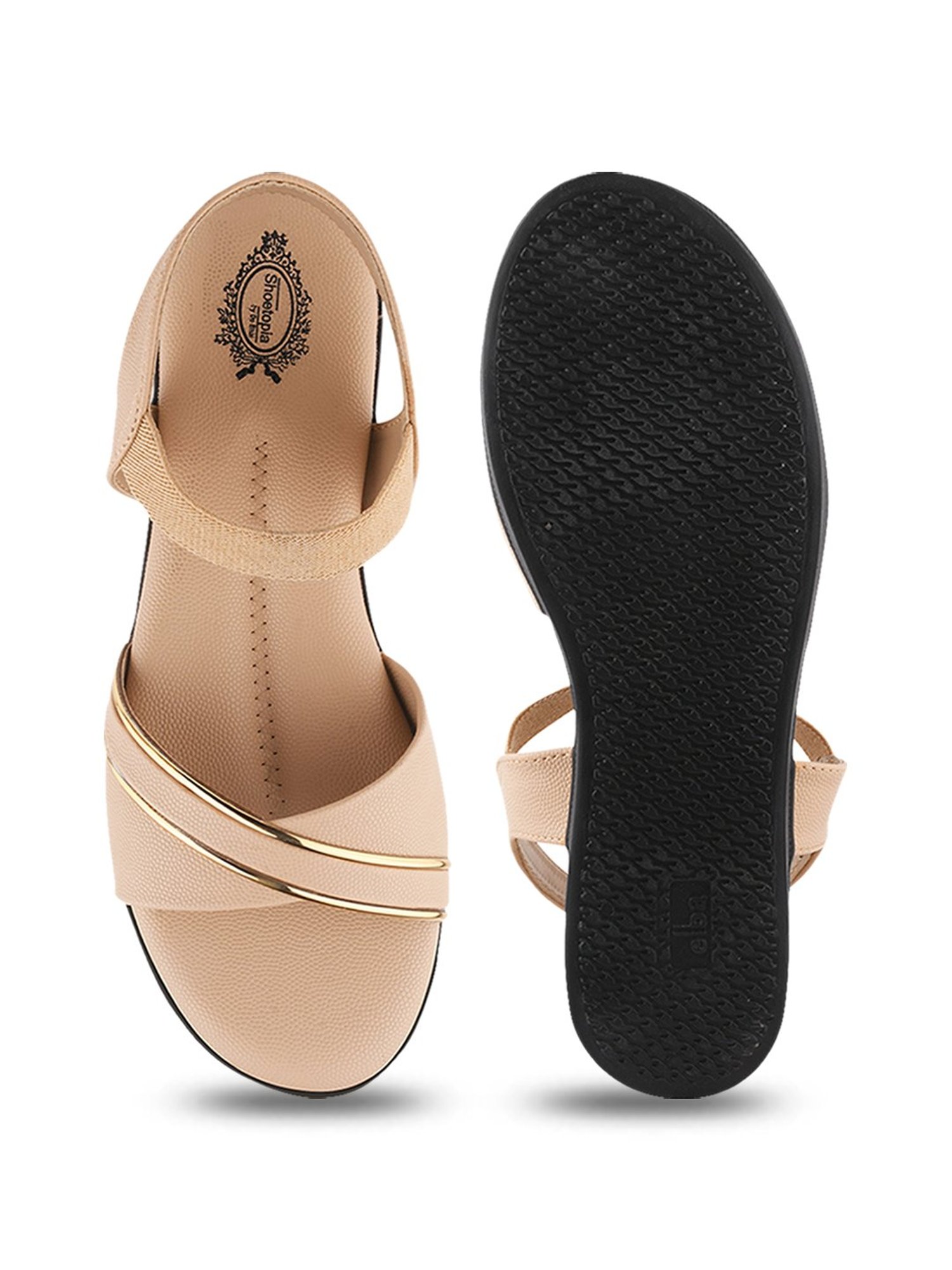 Shoetopia Women's Beige Ankle Strap Sandals