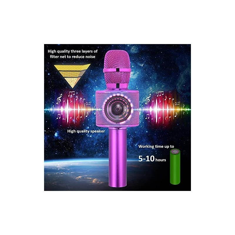 Wireless Bluetooth Karaoke Microphone,3-in-1 Portable Handheld Karaoke Mic Speaker Machine Birthday Home Party for PC or All Smartphone (Q37 Purple)