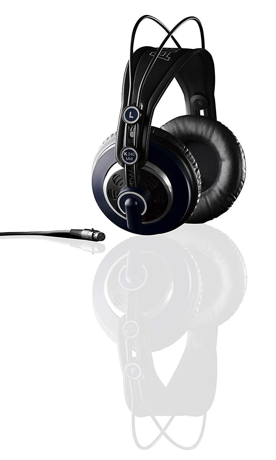 AKG K240 MKII Professional Semi-Open Stereo Headphones Bundle with Audiomate Headphone Stand and Mophead 3 Medium Guitar Picks