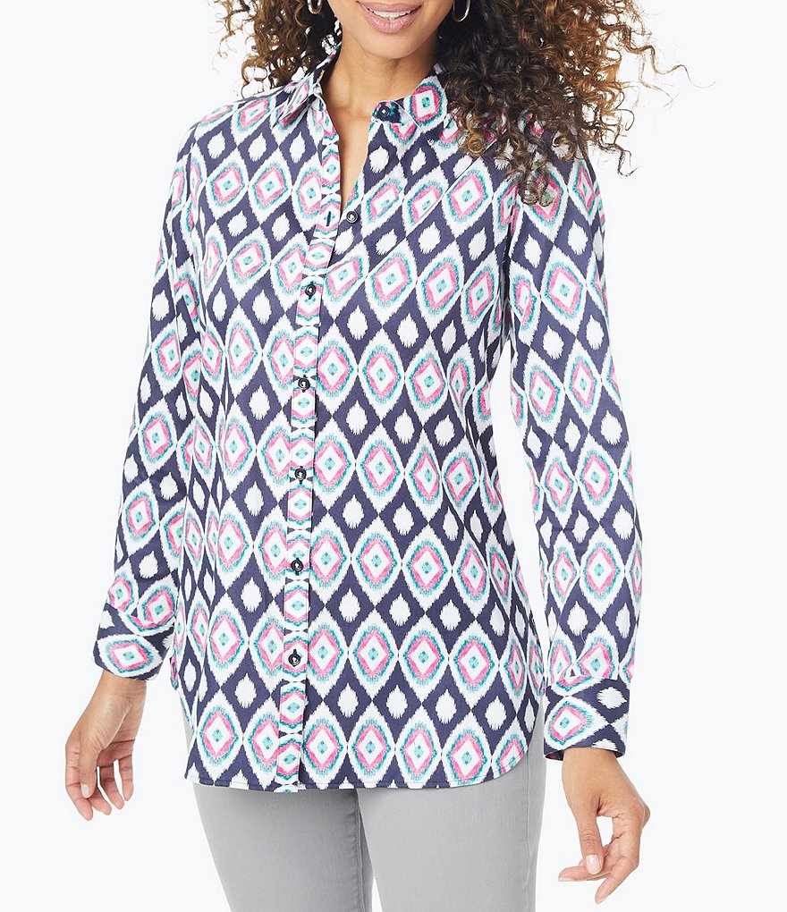 Foxcroft Germaine Evening Ikat Long Sleeve Non-Iron Sateen Collared Shirt