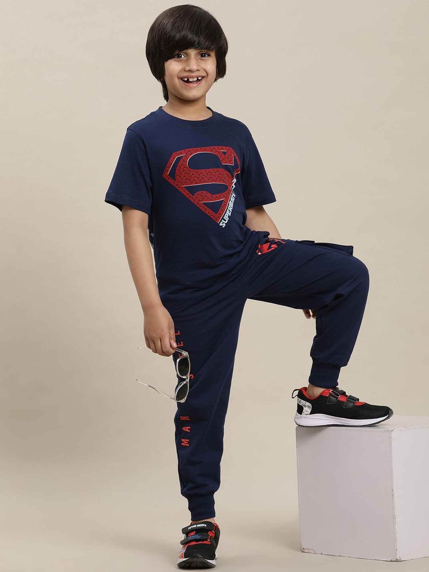 Boysville Superman Printed Regular Fit Navy Joggers For Boys