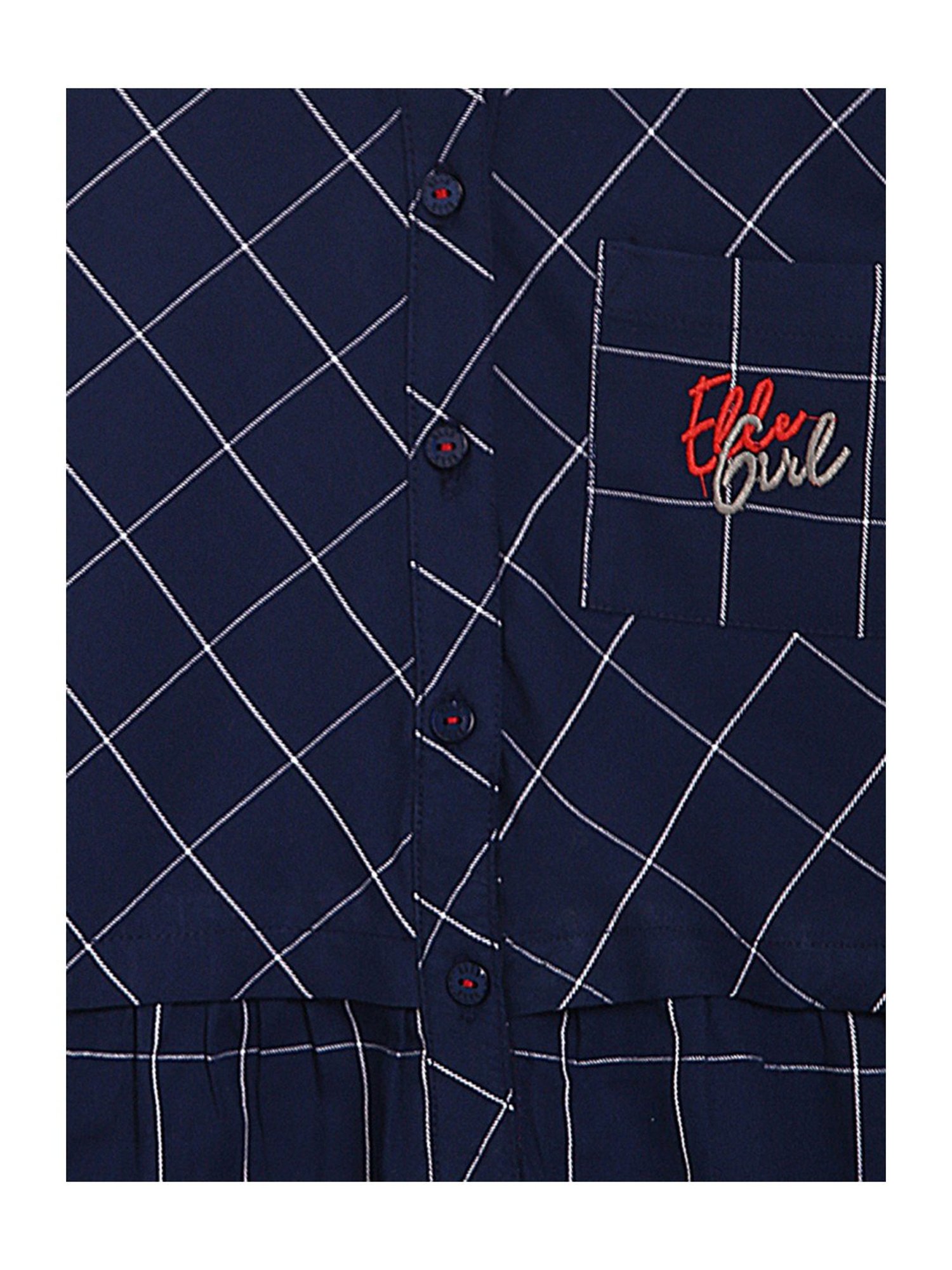 Elle Kids Navy Cotton Plaid Pattern Dress