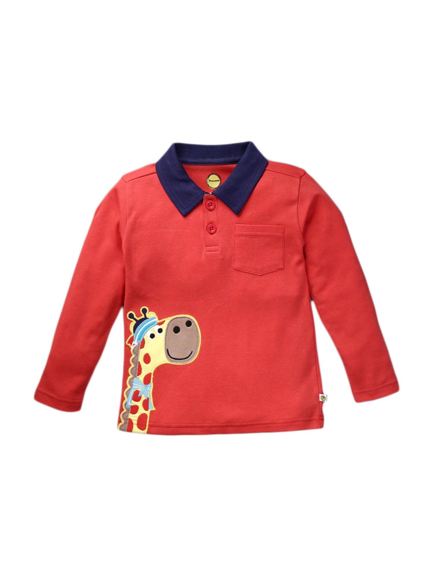 Pranava Kids Red Cotton Patch Work Polo T-Shirt