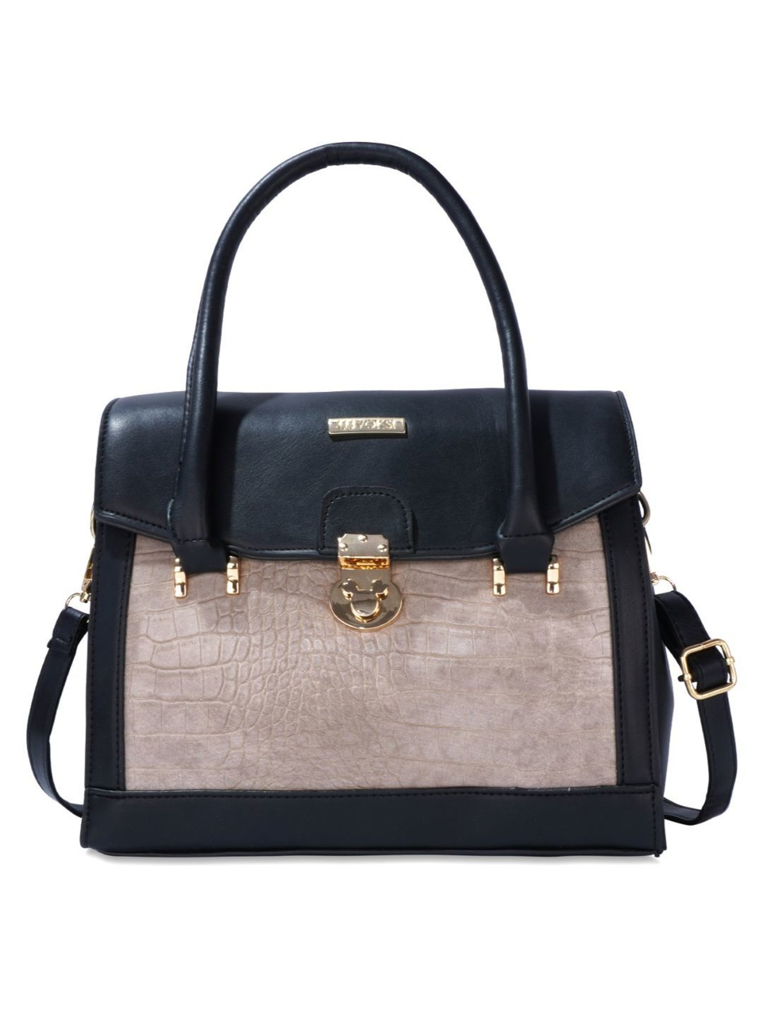 Luvoksi Black & Beige Animal Effect Large Satchel H&bag