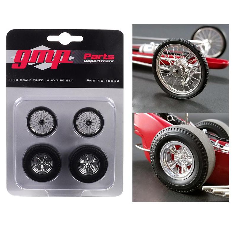 Wheels and Tires Set of 4 pieces from "Tommy Ivo's Barnstormer" Vintage Dragster 1/18 Model by GMP