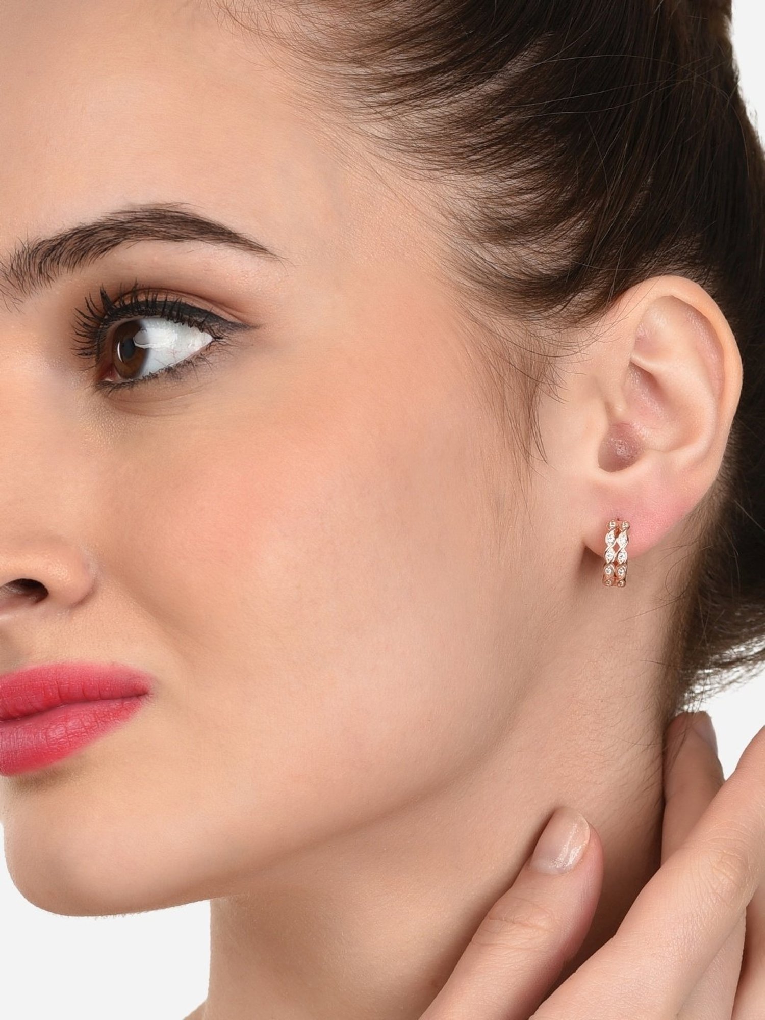 Zaveri Pearls Set of 2 Rose Gold Contemporary Hoop Earrings - ZPFK12799