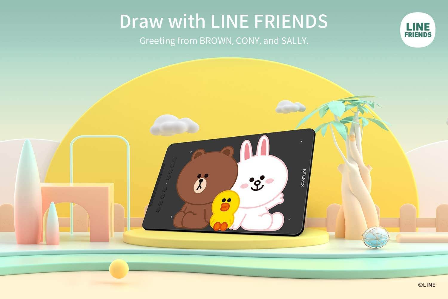 XP-PEN Graphics Tablet Deco01V2 Pen Tablet Line Friends Edition Digital Pad for Drawing and Animation with Tilt Support Passive Pen