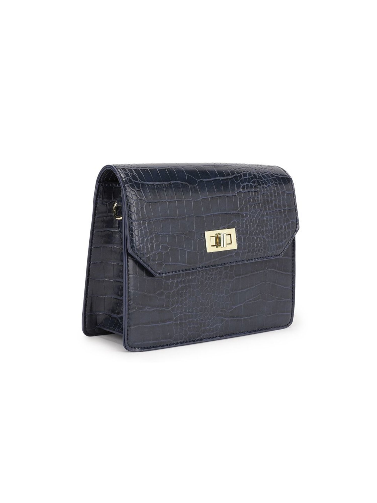 Tyra Lita Navy Textured Faux Leather Sling Handbag
