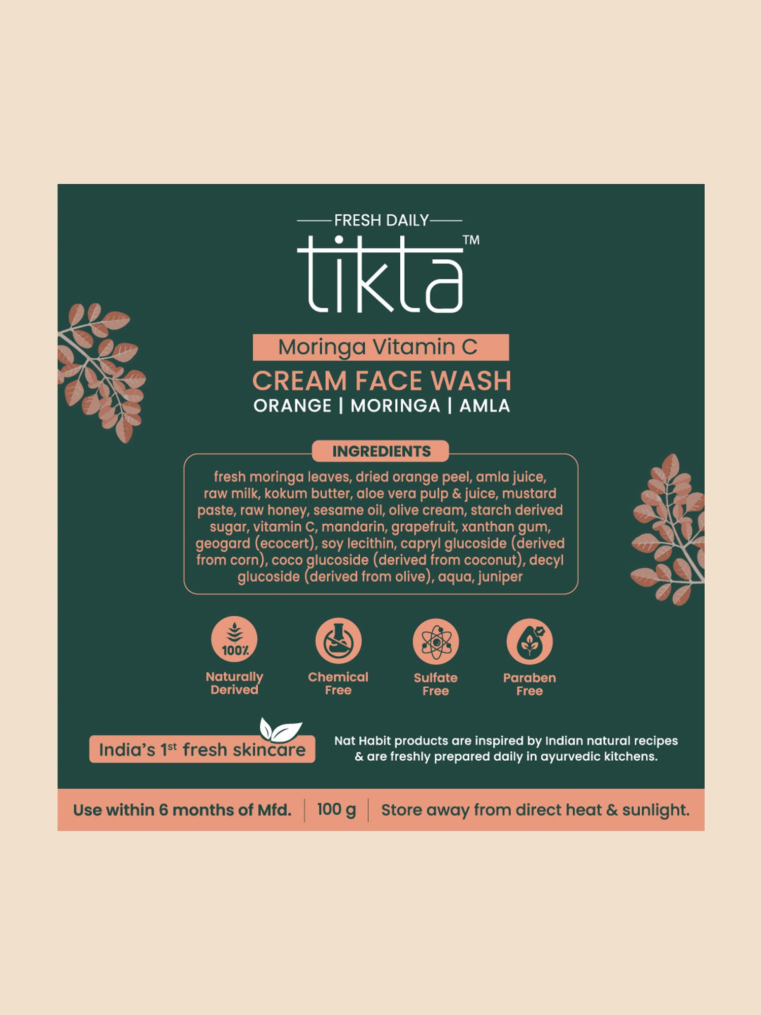 Nat Habit Tikta Moringa Vitamin C Cream Face Wash - 100 gm