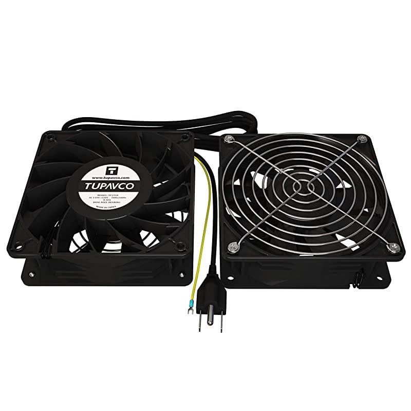 Network Cabinet Fan (Dual 2pc Kit) Server Rack Cooling (Rackmount Muffin Fans Pair 120mm 4in) 110V Cable (Extra Strong) Dual Ball for Side or Top Mount (Computer Equipment Ventilation)  TP1510