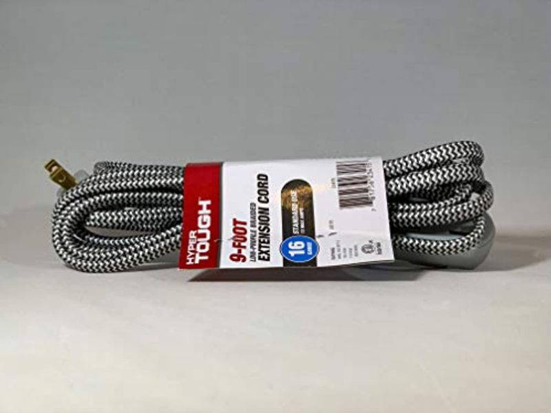 9ft 16 gauge low profile braided extension cord grey and white 13 max amps