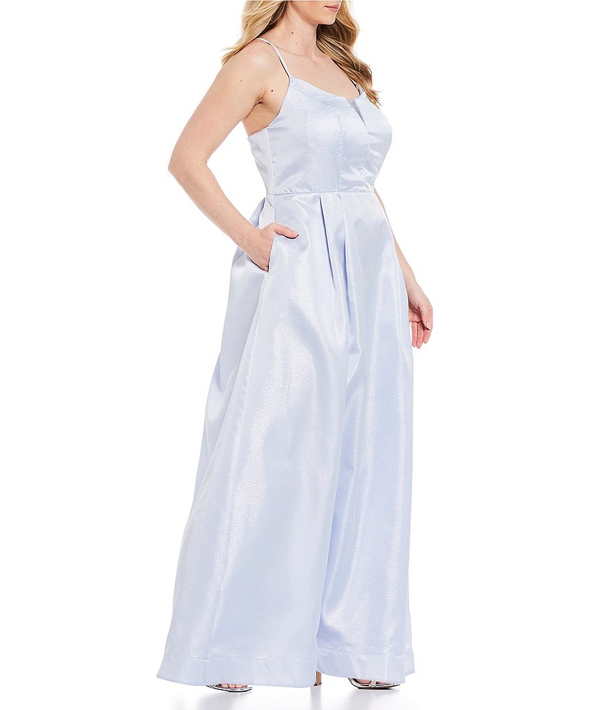 Teeze Me Plus Spaghetti Strap V-Neck Shimmer Ball Gown